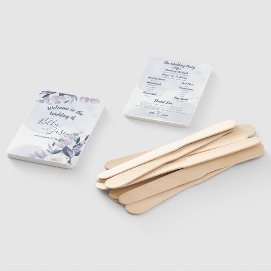 Weddenschap Programma Cute Waterverf Dusty Blue Fl Handwaaier (Niet-gemonteerd)