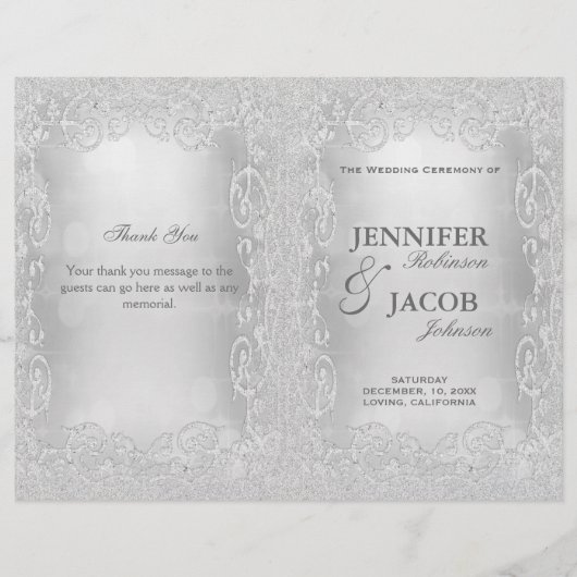 Weddenschap Programma Elegant Silver Faux Glitter (Voorkant)