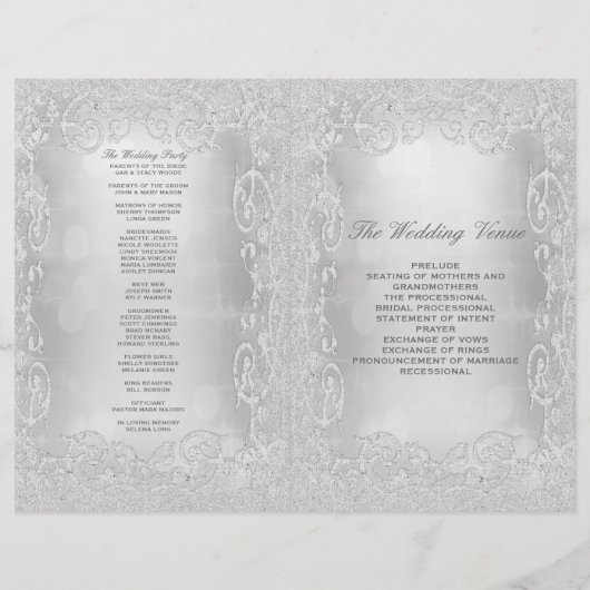 Weddenschap Programma Elegant Silver Faux Glitter (Achterkant)