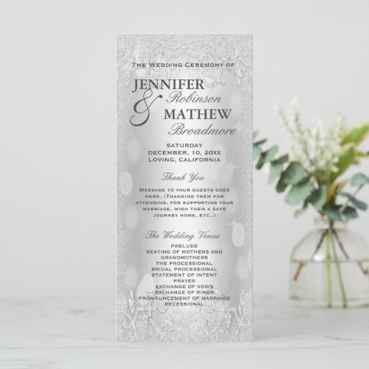 Weddenschap Programma Elegant Silver Faux Glitter Programmakaart (Staand voorkant)