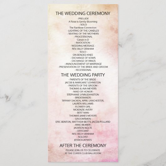 Weddenschap Programma Elegant Waterverf Floral Fea Programmakaart (Achterkant)