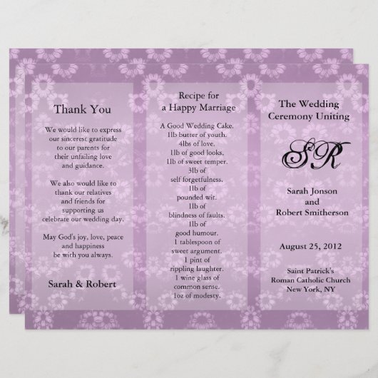 Weddenschap Programma Roze Floral Flyer (Voorkant / Achterkant)