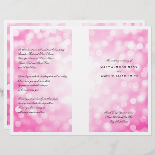 Weddenschap Programma Roze Glitter Lights (Voorkant / Achterkant)