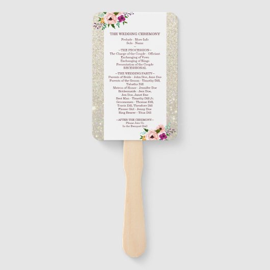 Weddenschap programma voor White Gold Floral Glitt Handwaaier (Achterkant)