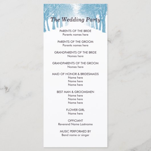 Weddenschap-programma Winter Trees Avenue Path Programmakaart (Achterkant)