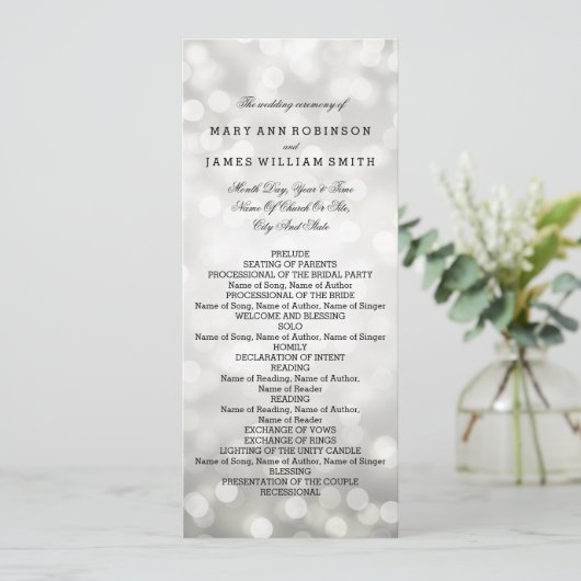 Weddenschap-programma Zilveren glitter-lichten Programmakaart (Staand voorkant)