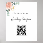 Weddenschap QR code blush florale eucalyptus Poster (Voorkant)
