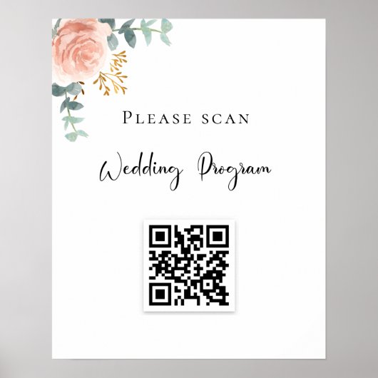 Weddenschap QR code blush florale eucalyptus Poster (Voorkant)