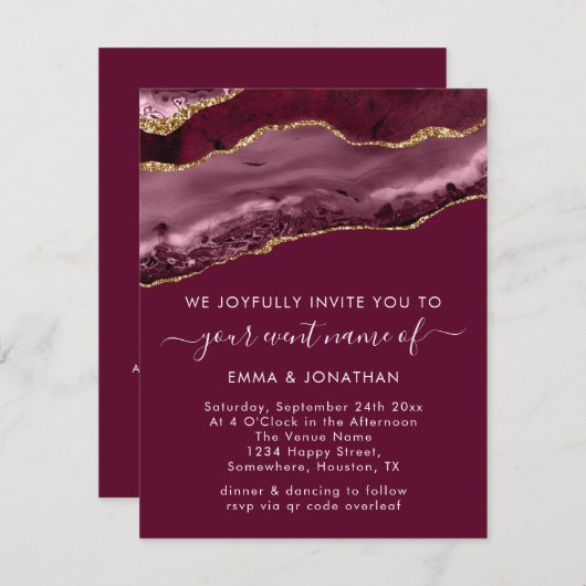 Weddenschap QR Code Burgundy Gold Marble (Voorkant / Achterkant)