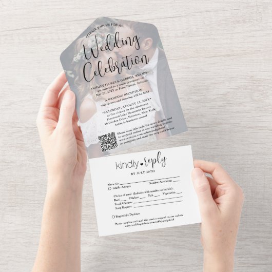Weddenschap QR-code & foto All In One Uitnodiging (Afscheurbaar)