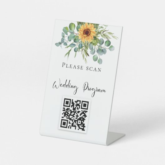 Weddenschap QR-code zonnebloemen eucalyptus Reclamebord Met Voetstuk (Voorkant)