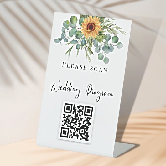 Weddenschap QR-code zonnebloemen eucalyptus Reclamebord Met Voetstuk