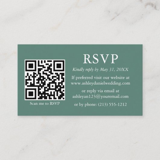 Weddenschap QR Foto Eucalyptus Green RSVP Informatiekaartje (Voorkant)