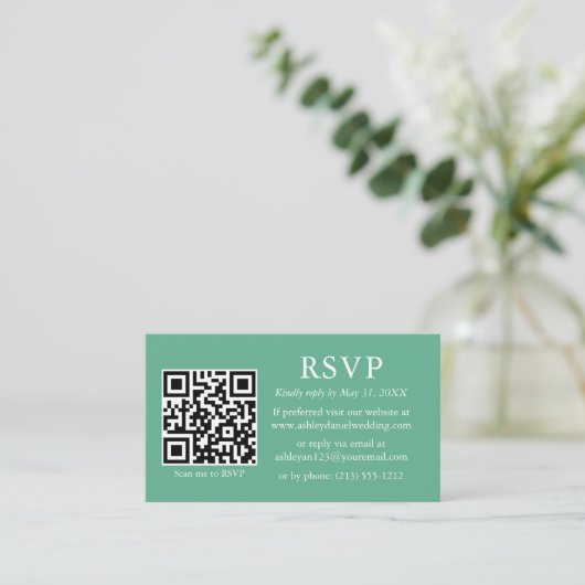 Weddenschap QR Foto Neo Mint Green RSVP Informatiekaartje (Staand voorkant)