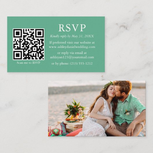 Weddenschap QR Foto Neo Mint Green RSVP Informatiekaartje (Voorkant / Achterkant)