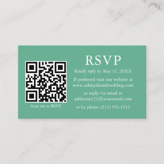 Weddenschap QR Foto Neo Mint Green RSVP Informatiekaartje (Voorkant)