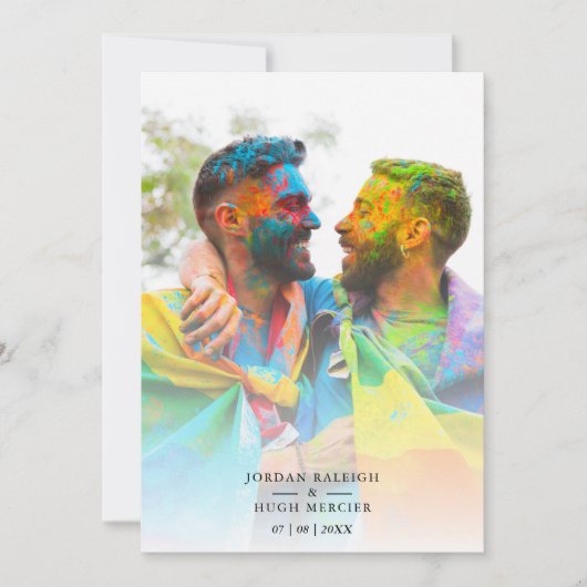 Weddenschap Rainbow Heart LGBT Engaged Couple Phot Kaart (Voorkant)
