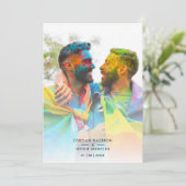 Weddenschap Rainbow Heart LGBT Engaged Couple Phot Kaart (Staand voorkant)