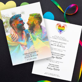 Weddenschap Rainbow Heart LGBT Engaged Couple Phot Kaart