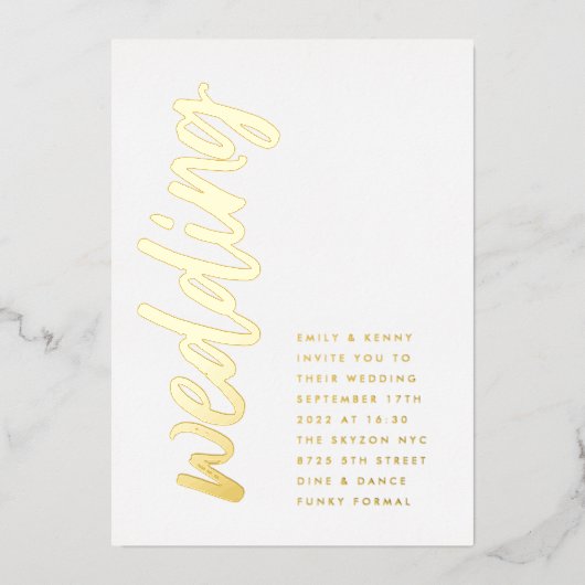 Weddenschap REAL GOLD Foil ultra modern Folie Uitnodiging (Voorkant)