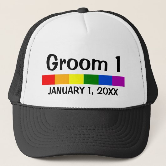 Weddenschap regenboogvlag Banner Groom 1 Trucker Pet (Voorkant)