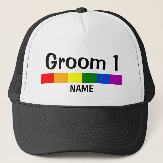 Weddenschap regenboogvlag Banner Groom 1 Trucker Pet (Voorkant)