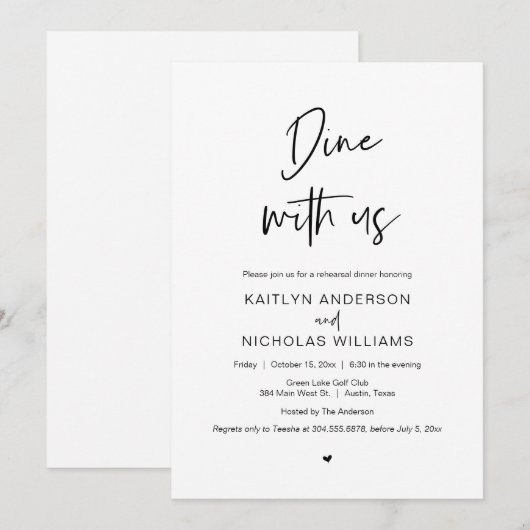 Weddenschap-repetitie Dinner, Dine met ons Kaart (Voorkant / Achterkant)