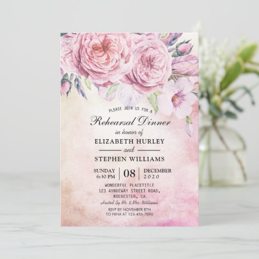 Weddenschap-repetitie Dinner Elegant Waterverf Flo Kaart (Staand voorkant)