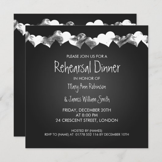 Weddenschap-repetitie Dinner Grunge Hearts Black Kaart (Voorkant / Achterkant)