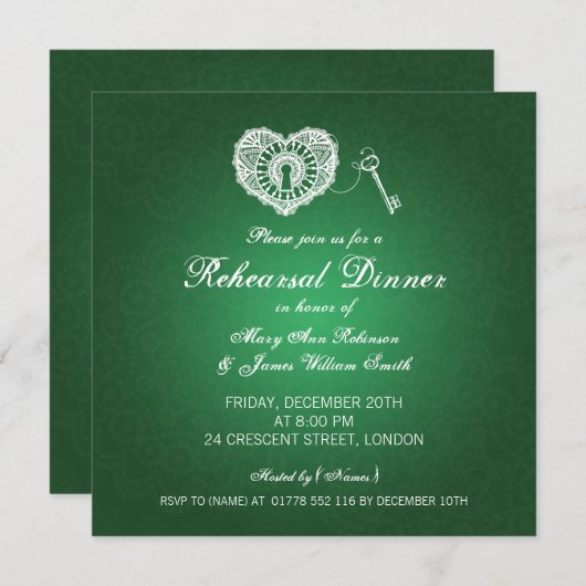Weddenschap-repetitie Dinner Grunge Hearts Green Kaart (Voorkant / Achterkant)