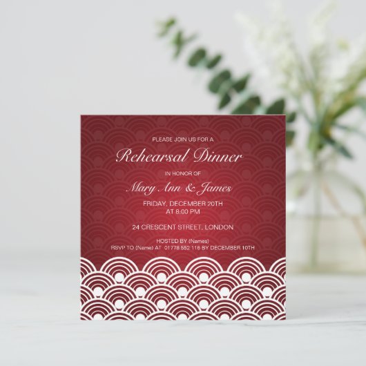 Weddenschap-repetitie Dinner Scalloped Pattern Red Kaart (Staand voorkant)