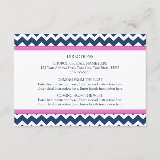 Weddenschap-richtkaarten Blauwe, roze Chevron Informatiekaartje (Voorkant)