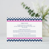 Weddenschap-richtkaarten Blauwe, roze Chevron Informatiekaartje (Staand voorkant)