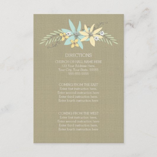 Weddenschap Richtkaarten Burlap Spring Flowers Informatiekaartje (Voorkant)