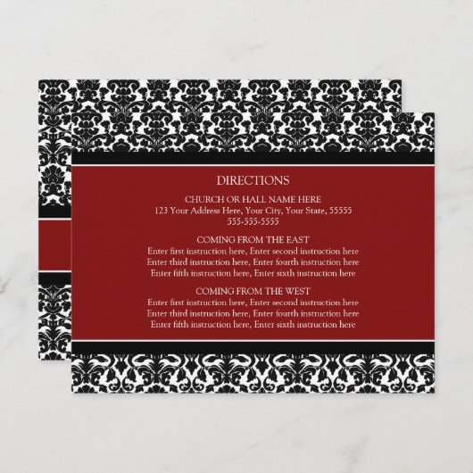 Weddenschap Richtkaarten Red Black Damask Informatiekaartje (Voorkant / Achterkant)