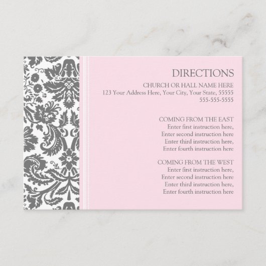 Weddenschap Richtkaarten Roze grijze Damask Informatiekaartje (Voorkant)