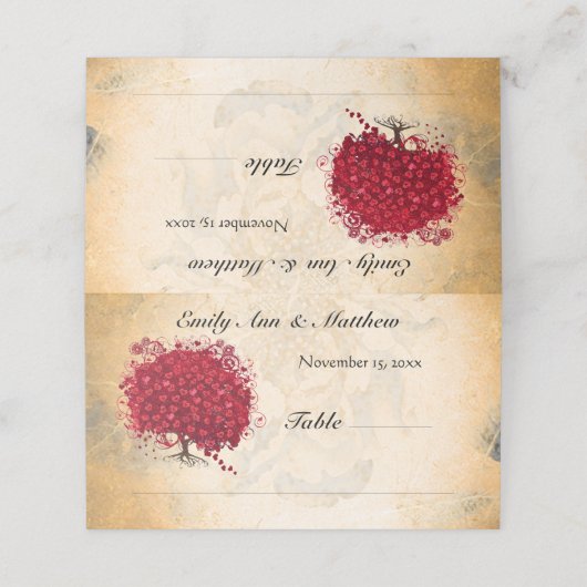 Weddenschap-rode hart-bladboom op goudRoos Plaatskaartje (Buitenkant ongevouwen)