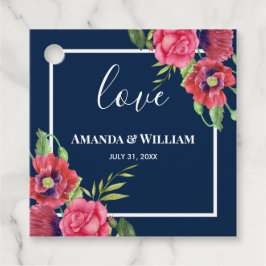 Weddenschap Rood en Roze Bloemen Donkere marine Bedankjes Labels