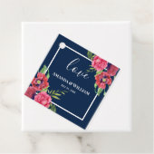 Weddenschap Rood en Roze Bloemen Donkere marine Bedankjes Labels (In situ)