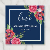 Weddenschap Rood en Roze Bloemen Donkere marine Bedankjes Labels (Achterkant)