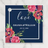 Weddenschap Rood en Roze Bloemen Donkere marine Bedankjes Labels (Voorkant)