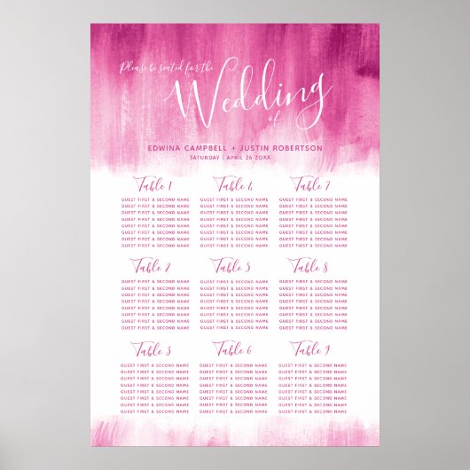 Weddenschap rood roze abstract tafelplan poster (Voorkant)