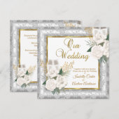 Weddenschap Roos Champagne Gold Silver Damask Kaart (Voorkant / Achterkant)