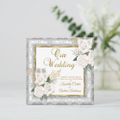 Weddenschap Roos Champagne Gold Silver Damask Kaart (Staand voorkant)