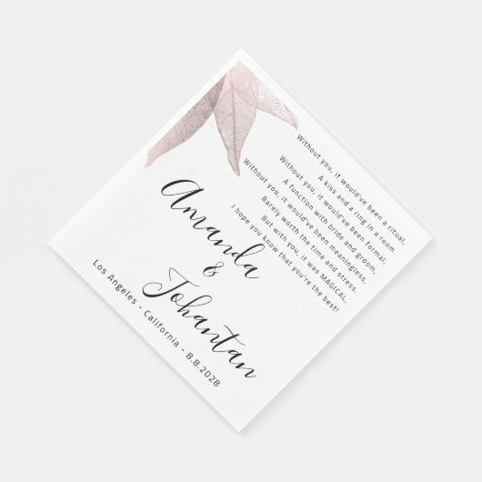 Weddenschap Roos Dank gedicht Floral Black White Servet (Hoek)