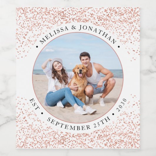 Weddenschap Roos Gold Glitter Foto Wijn Etiket (Enkel label)
