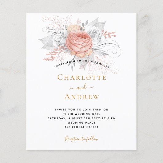 Weddenschap roos goudfloraal zilver flyer (Voorkant)