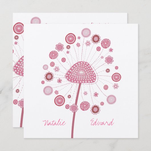 Weddenschap Roze Dandelion Aangepaste uitnodiging (Voorkant / Achterkant)