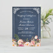 Weddenschap Roze Floral Blue Chalkboard Kaart (Staand voorkant)