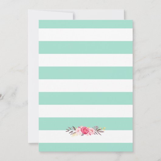 Weddenschap Roze Floral Mint Green Stripes Kaart (Achterkant)
